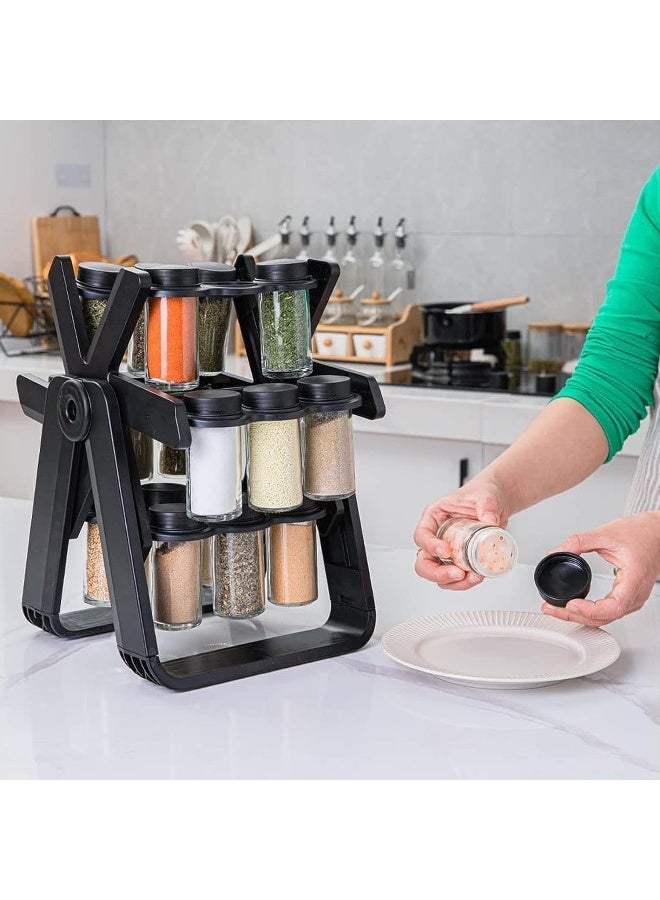 ECVV Rotating Spice Rack Organizer with 18 Glass Spice Jars Black - Image 2