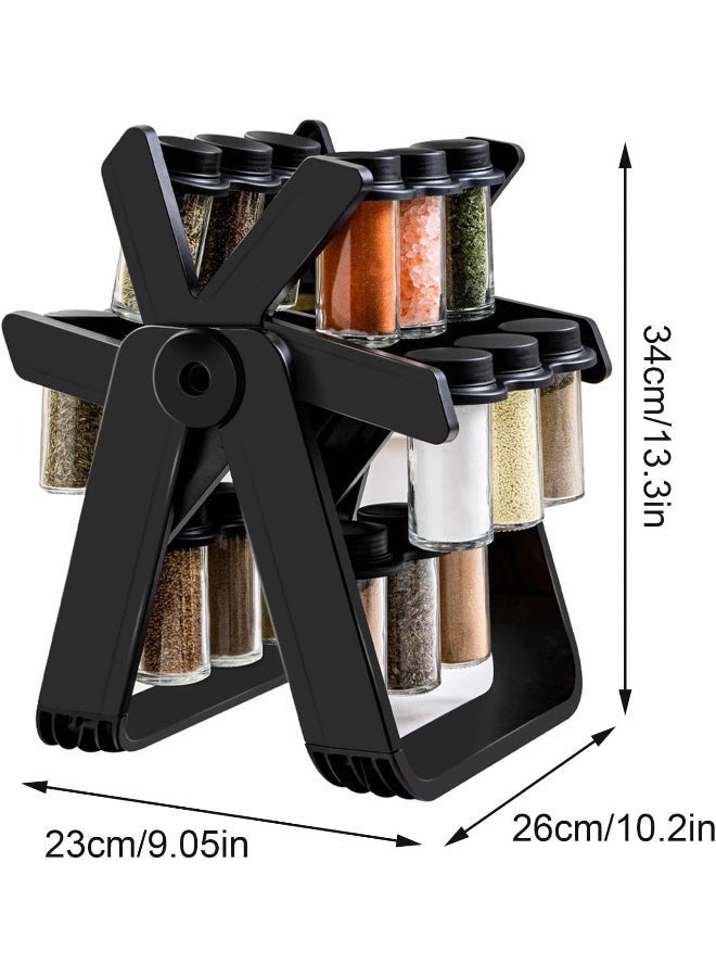 ECVV Rotating Spice Rack Organizer with 18 Glass Spice Jars Black - Image 5