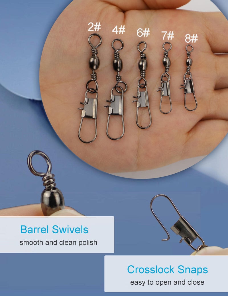 Beoccudo 210pcs Barrel Swivels with Snaps, Fishing Swivels Saltwater Freshwater Snap Connector - Image 3