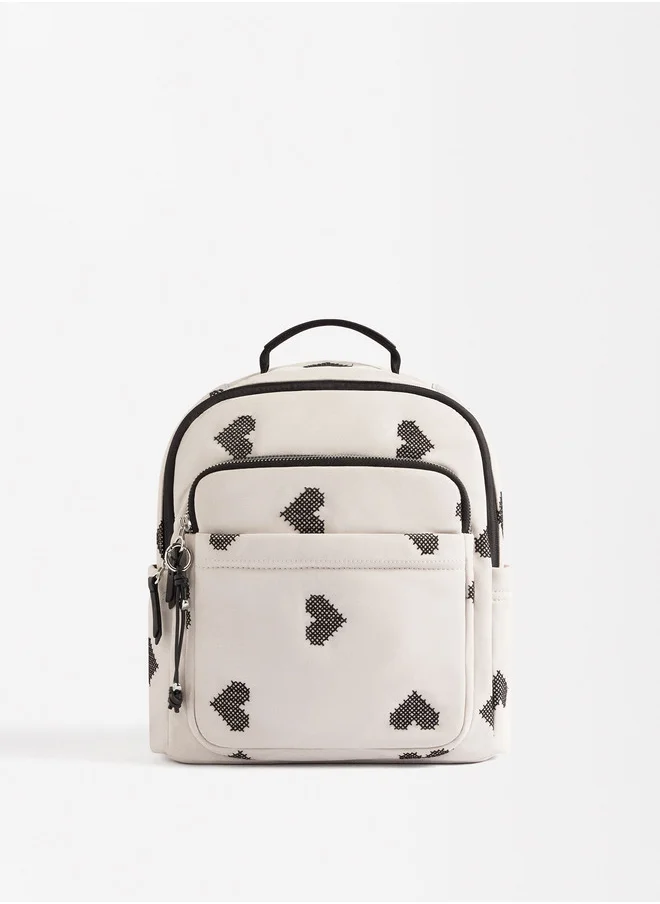 PARFOIS Nylon Backpack With Hearts Embroidery