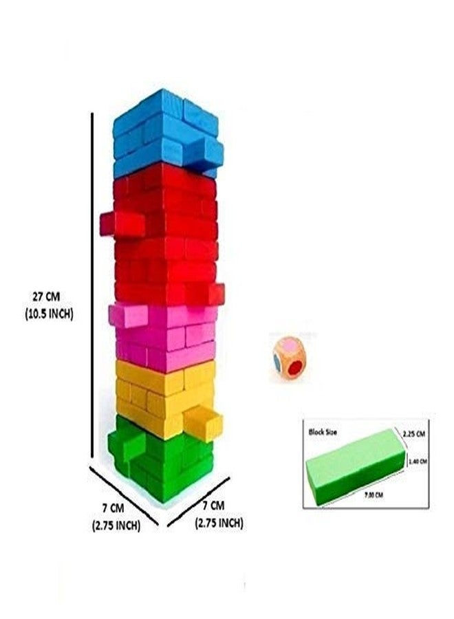 ISTOSY 51 Pcs Wooden Blocks with 4 Dices Stacking Toys Educational Puzzle Challenging Maths Game Tumbling Tower Game or Kids and Adults (Multicolor) - Image 2