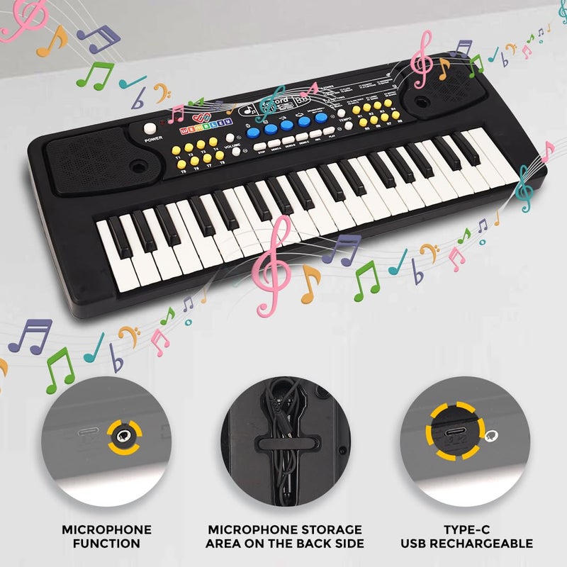 Wembley Kids Piano with Mic - Rechargeable & Portable Electronic Keyboard Musical Toy for Beginners Boys & Girls Ages 3-9 Years with Recording, 37 Keys, 8 Rhythms, 8 Tones, 6 Demos Function - Black - Image 5
