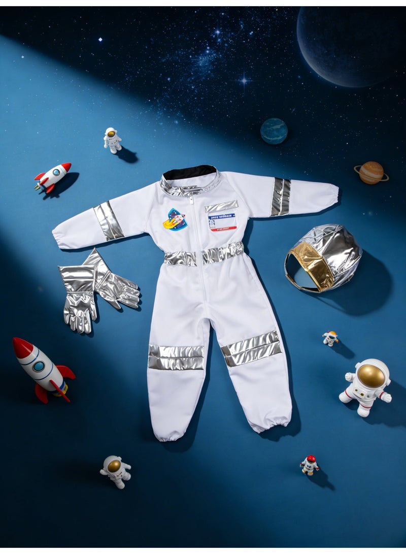 هاي هونور مجموعة ملابس فضاء لعب دور رواد فضاء للأطفال - بدلة قفز مع قبعة وقفازات ووسادة اسم، مثالية للألعاب الترفيهية والحفلات ذات الطابع المحدد - Image 1