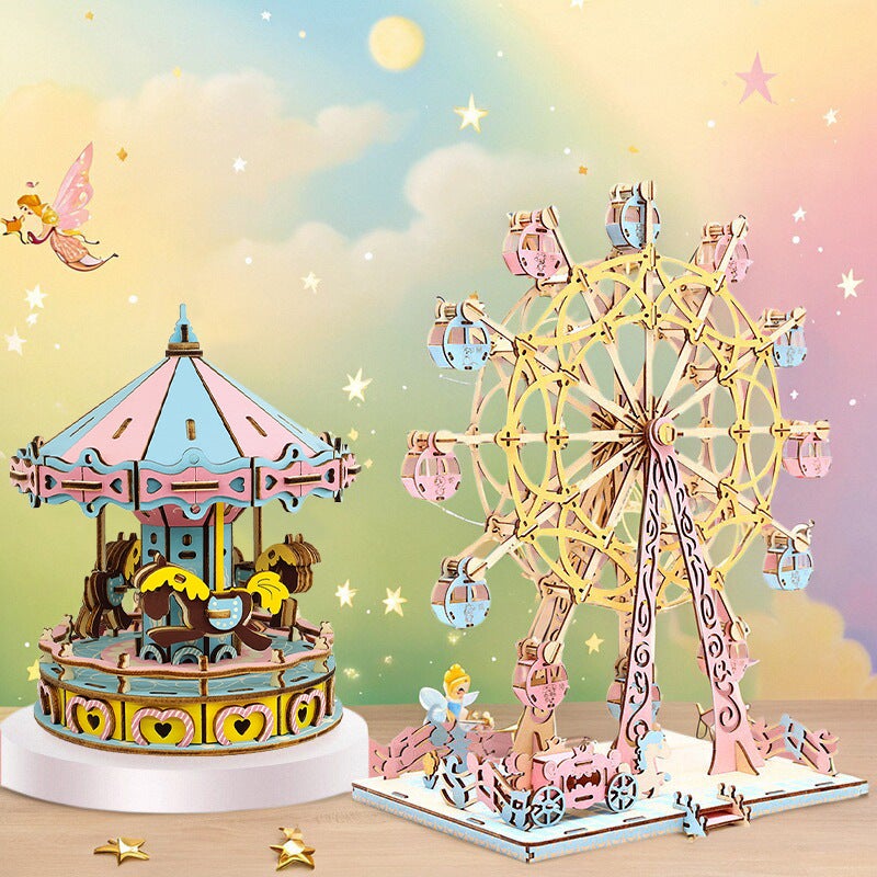 Three-Dimensional Puzzle 3D Wooden Assembled Model Ferris Wheel Children'S Girl Puzzle Handmade Diy Gift - Image 2