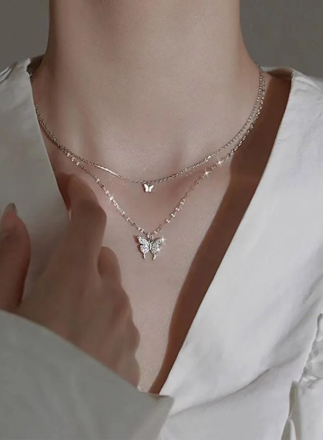 Take Two Butterfly Pendant Layered Necklace