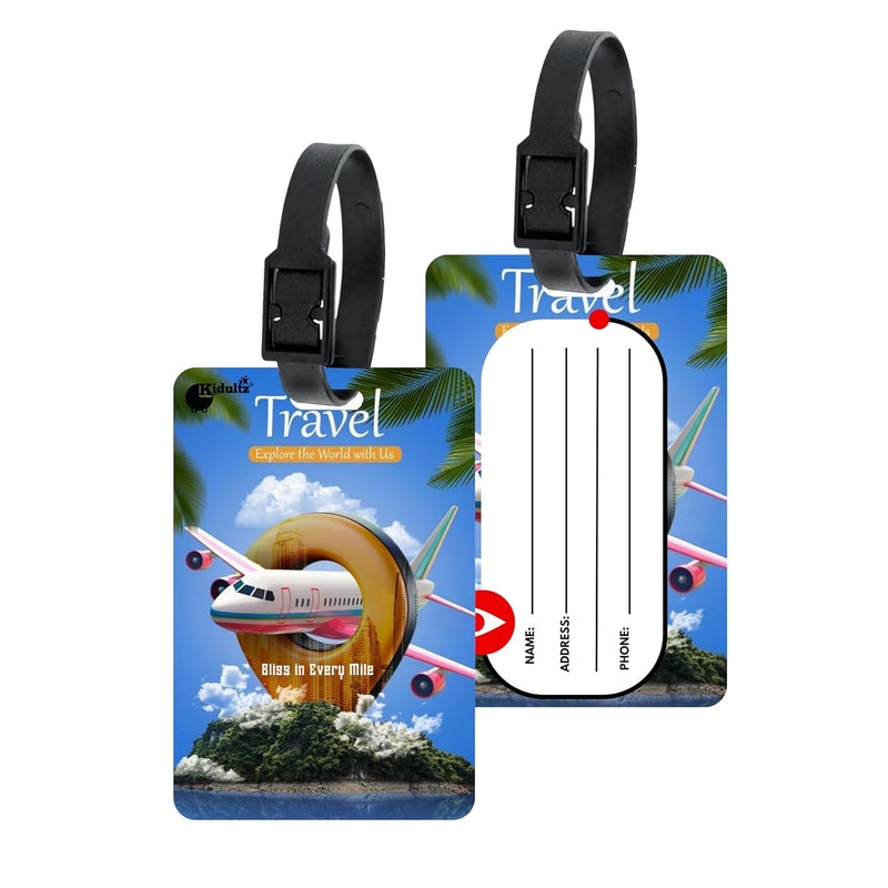 (Set of 10) Synthetic Luggage Tags with Black Strap Loop | Durable, Waterproof, Anti-Break Travel ID Tags for Suitcases, Backpacks, School & Office Bags (Model No.58)