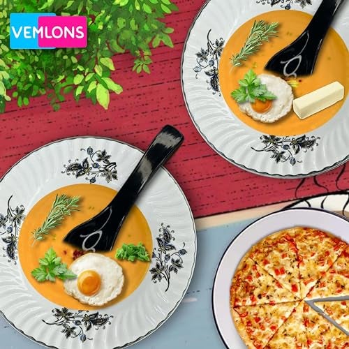 Vemlons Soup Spoons Melamine Soup Spoon Set of 6 Microwave Safe-Pack of 6/Soup Spoon Spoon Set (14cm)(Matte Black) - Image 4