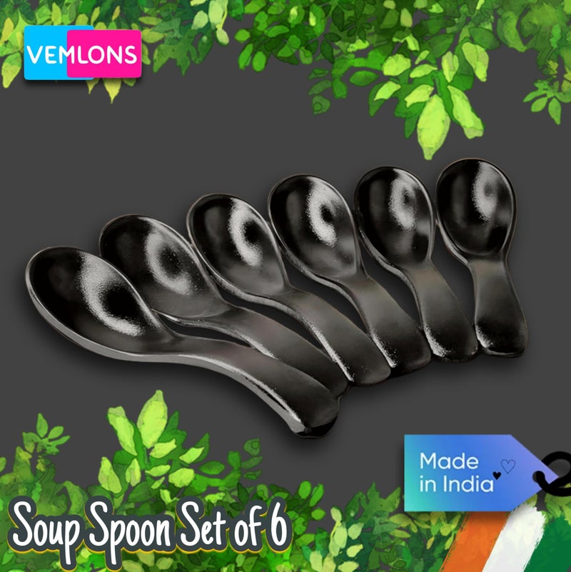 Vemlons Soup Spoons Melamine Soup Spoon Set of 6 Microwave Safe-Pack of 6/Soup Spoon Spoon Set (14cm)(Matte Black) - Image 5