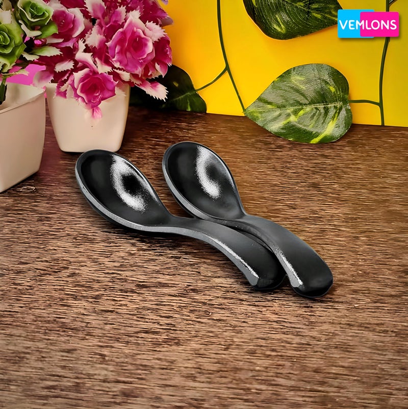 Vemlons Soup Spoons Melamine Soup Spoon Set of 6 Microwave Safe-Pack of 6/Soup Spoon Spoon Set (14cm)(Matte Black) - Image 3