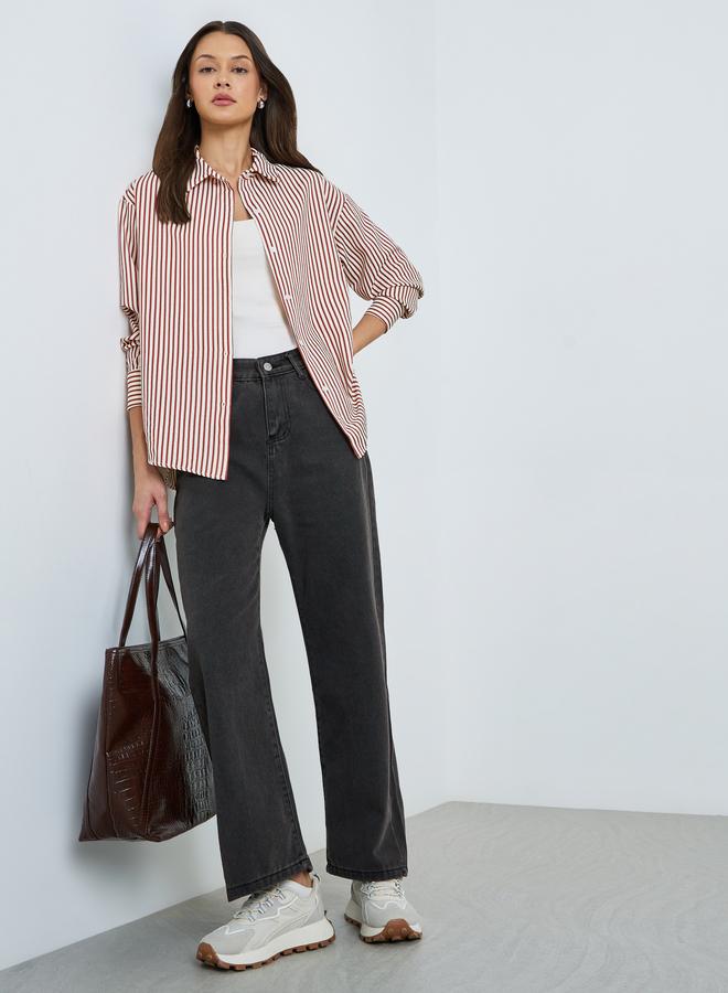 ستايلي قميص مخطط واسع بأكمام طويلة - Image 2