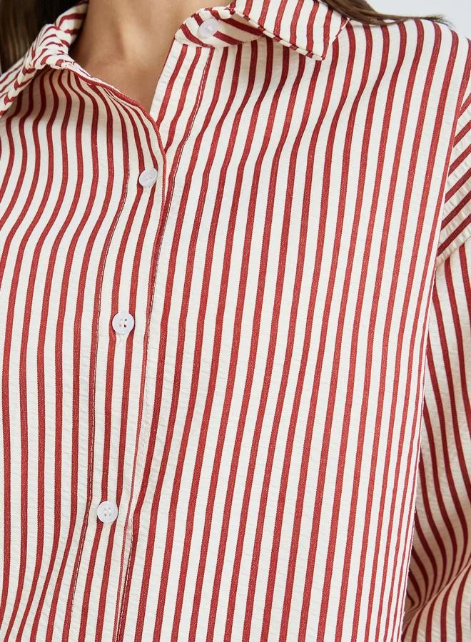 Styli  Striped Long Sleeve Oversized Shirt for Women | Best Price UAE