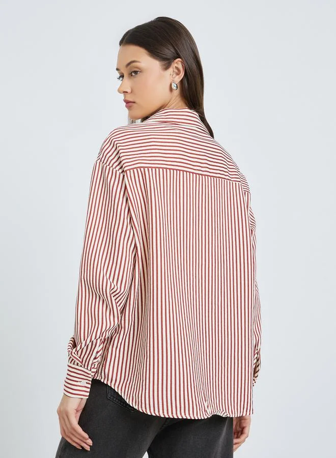 Styli  Striped Long Sleeve Oversized Shirt for Women | Best Price UAE
