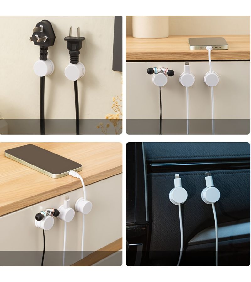 2Pcs Rotatable Magnetic Cable Organizer Black Anti-Slip Data Cable Holder Wire Management Clips Desktop Mobile Phone Charging Cable Winder Household Wire Fixing Storage Tool - Image 5