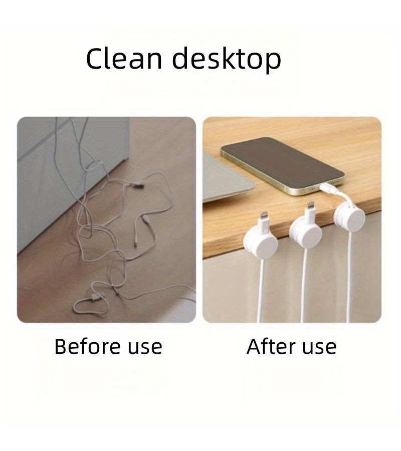 2Pcs Rotatable Magnetic Cable Organizer Black Anti-Slip Data Cable Holder Wire Management Clips Desktop Mobile Phone Charging Cable Winder Household Wire Fixing Storage Tool - Image 4