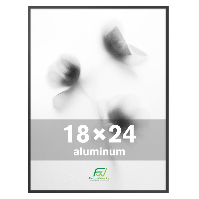إطارات فريم ووركس 18x24 من الألمنيوم المصقول إطارات ملصقات بتصميم معدني مصقول مع زجاج بلاستيكي مضاد للكسر مثالي للملصقات والفنون واللوحات وعرض الجدران ديكور المنزل أو المكتب أسود 1 عبوة
