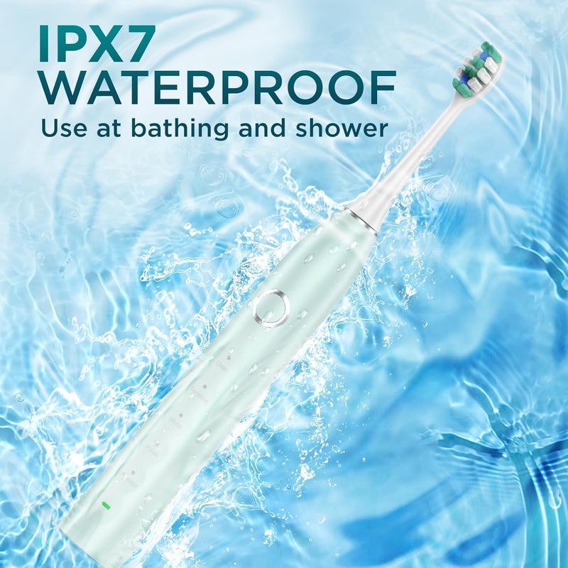 Fronix Electric Toothbrush for Adults with 8 Brush Heads, Sonic Toothbrush Rechargeable with a Holder & Travel Case, 2.5 Hours Charge for 120 Days Use - Light Green - Image 3