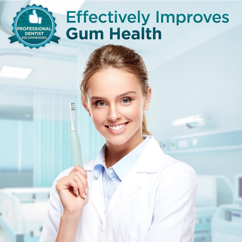 Fronix Electric Toothbrush for Adults with 8 Brush Heads, Sonic Toothbrush Rechargeable with a Holder & Travel Case, 2.5 Hours Charge for 120 Days Use - Light Green - Image 4