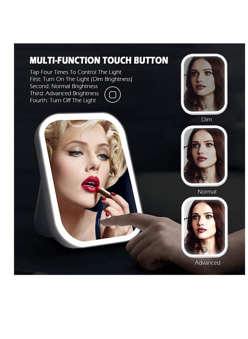 Makeup Mirror with Light and Magnifying,  Lighted Vanity with Touch Screen Dimmable, Intelligent Switch, Portable and Foldable Stand Makeup Mirror for Tabletop, Bathroom (3 Color) - Image 2