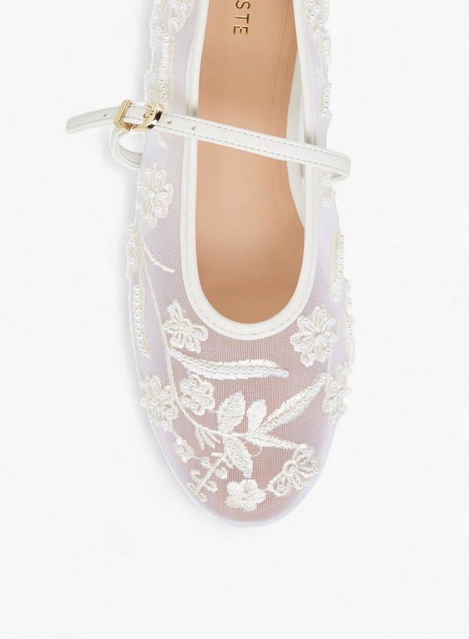 Celeste Women's Embroidered Mesh Ballerina Shoes with Buckle Closure - Image 4