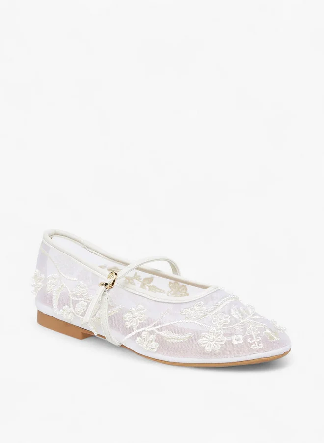 سيليست Women's Embroidered Mesh Ballerina Shoes with Buckle Closure