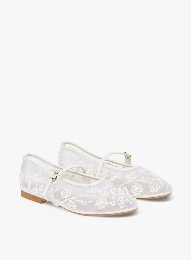 سيليست Women's Embroidered Mesh Ballerina Shoes with Buckle Closure