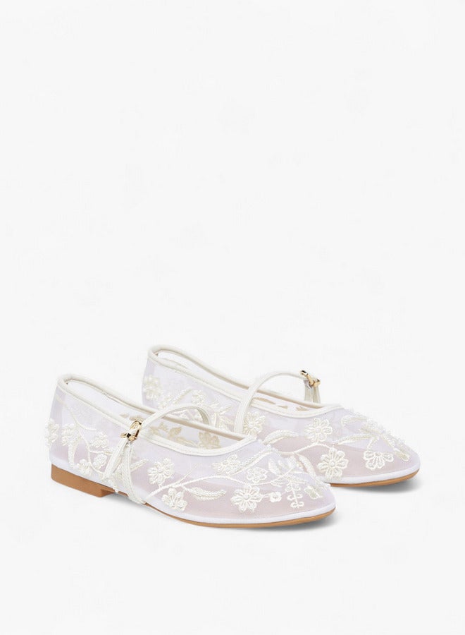 Celeste Women's Embroidered Mesh Ballerina Shoes with Buckle Closure - Image 1