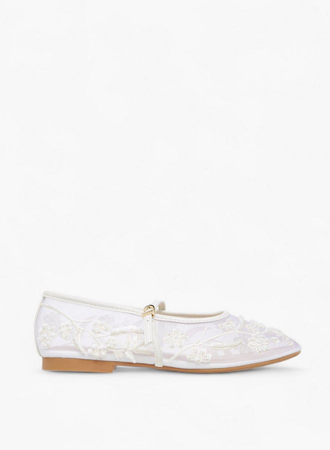 Celeste Women's Embroidered Mesh Ballerina Shoes with Buckle Closure - Image 3