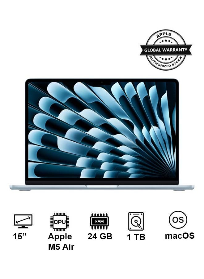 Apple New 2026 MacBook Air MDVU4 | 15 Inch Display | Apple M5 Air  | 10-Core CPU 10-Core GPU | 24GB RAM | 1TB SSD | macOS | English And Arabic Keyboard | Sky Blue - Image 1