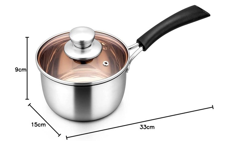 XIGSTA Saucepan with Lid Stainless Steel 1 Quart Sauce Pan Small Pot Soup Milk Pan for Home Kitchen Restaurant Long Heatproof Handle Dishwasher Safe Cooker with Glass Lid - Image 5