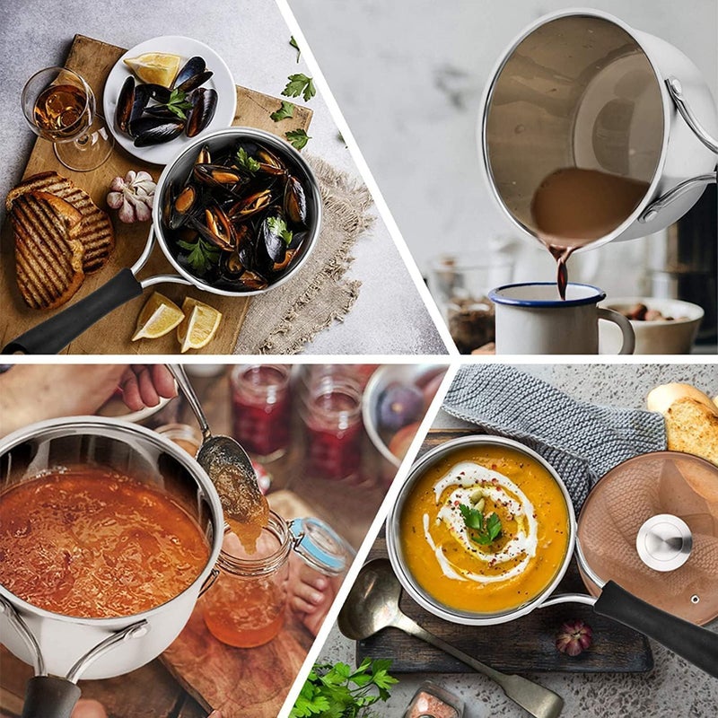 XIGSTA Saucepan with Lid Stainless Steel 1 Quart Sauce Pan Small Pot Soup Milk Pan for Home Kitchen Restaurant Long Heatproof Handle Dishwasher Safe Cooker with Glass Lid - Image 4