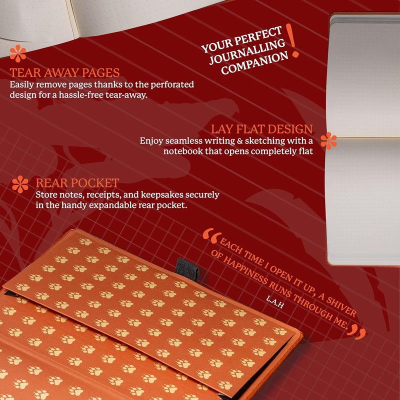 Dingbats* Notebooks دفتر ملاحظات Dingbats* للحياة البرية، غلاف مقوى مرقط، جلد PU، ورق مقاوم للحبر، جيب داخلي، إغلاق مرن، حامل قلم، مؤشر صفحة (نمط نمر برتقالي، حجم متوسط A5+، أبعاد 6.3 × 8.5 سم) - Image 5