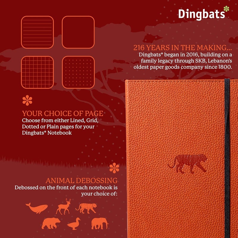 Dingbats* Notebooks دفتر ملاحظات Dingbats* للحياة البرية، غلاف مقوى مرقط، جلد PU، ورق مقاوم للحبر، جيب داخلي، إغلاق مرن، حامل قلم، مؤشر صفحة (نمط نمر برتقالي، حجم متوسط A5+، أبعاد 6.3 × 8.5 سم) - Image 2