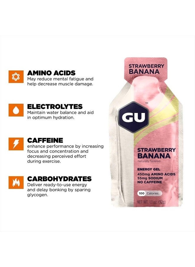 GU ENERGY GEL GU Energy Original Sports Nutrition Energy Gel, Vegan, Gluten-Free, Kosher, and Dairy-Free On-the-Go Energy for Any Workout, 24-Count, Strawberry Banana - Image 2