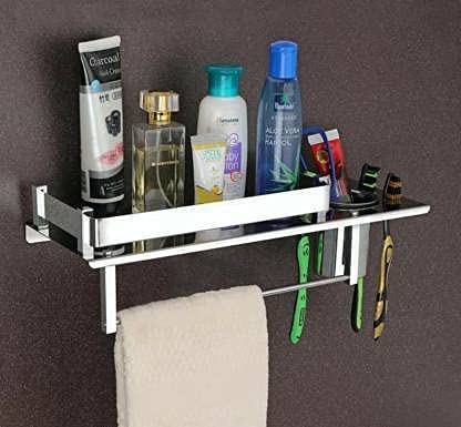 LEAWALL رف الحمام من LEAWALL من الفولاذ المقاوم للصدأ 3 في 1 / رف / شماعة مناشف / حامل فرشاة أسنان / قضيب مناشف حامل فرشاة أسنان من الفولاذ المقاوم للصدأ حامل مناشف من الفولاذ - Image 2
