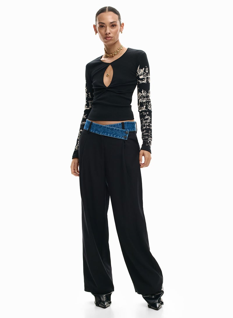 DESIGUAL Long-Sleeved T-Shirt With A Ruched Front Opening Detail At The Chest - Image 2
