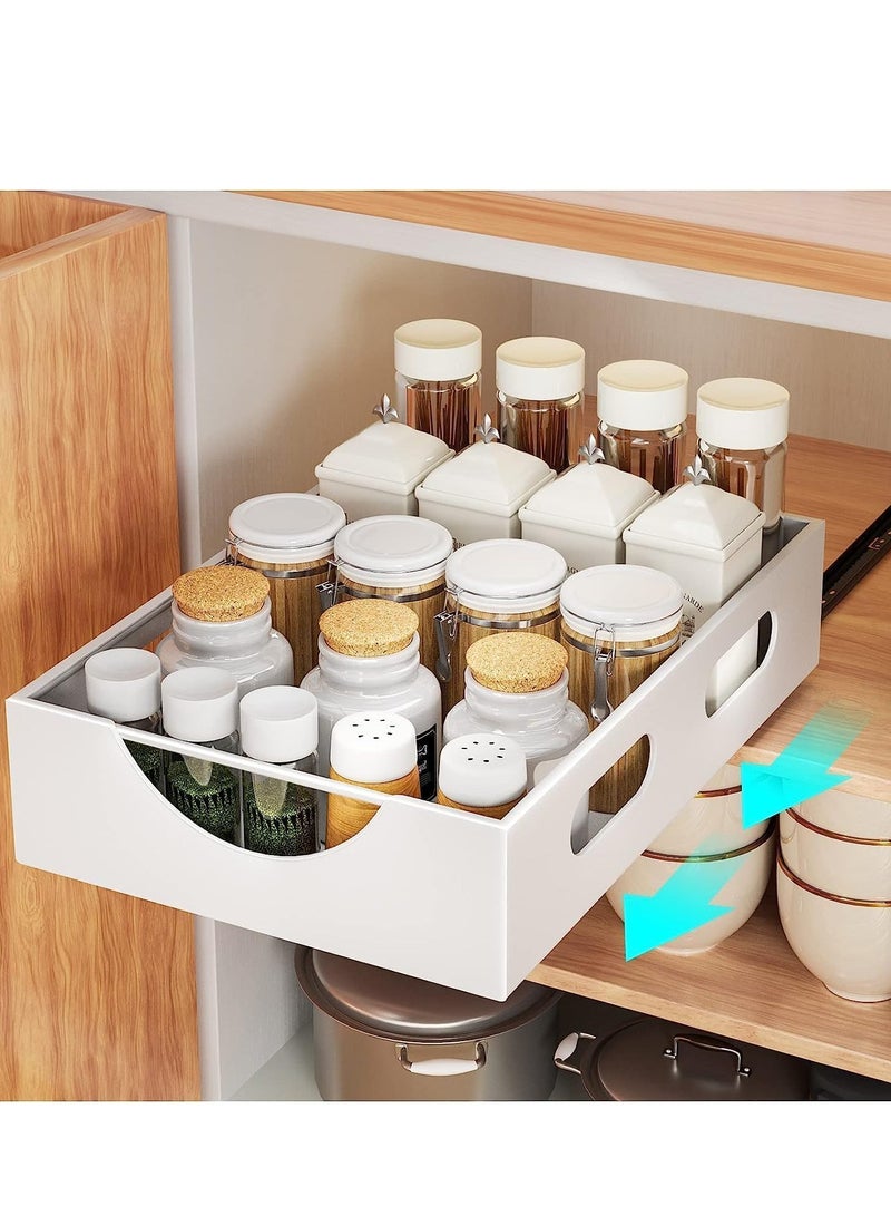 MIXDE Pull Out Cabinet Organizer Fixed With Adhesive Nano Film,Heavy Duty Storage and Organizer Sliding Drawer Pantry Shelves,Pull Out Cabinet Organizer for Kitchen,Living Room,Bathroom,Home (White)  - Image 1