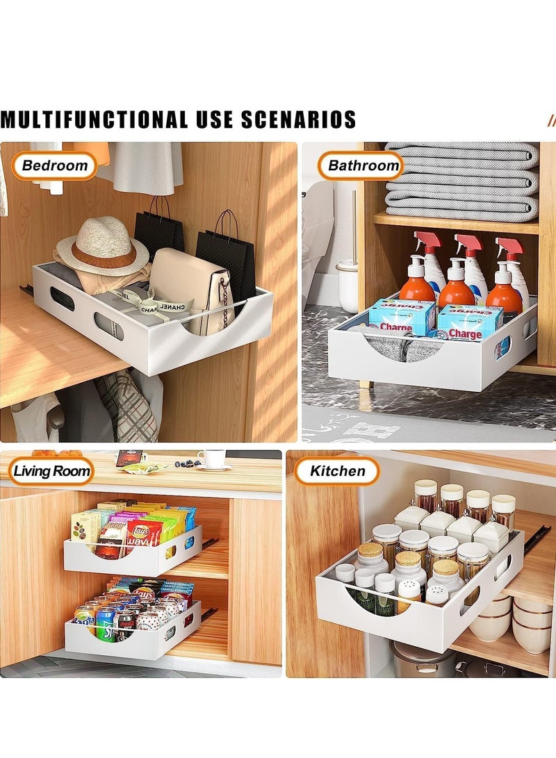 MIXDE Pull Out Cabinet Organizer Fixed With Adhesive Nano Film,Heavy Duty Storage and Organizer Sliding Drawer Pantry Shelves,Pull Out Cabinet Organizer for Kitchen,Living Room,Bathroom,Home (White)  - Image 3