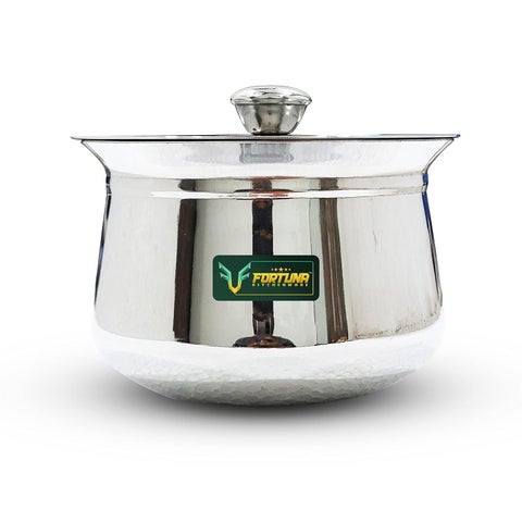 FORTUNA KITCHENWARE 2000ml Heavy Gauge Dahi HandiCurd PotMilk Pot Stainless Steel Utensils Set Highly Polished Vessels for Cooking and Serving Utensils for Kitchen with Lid Knob