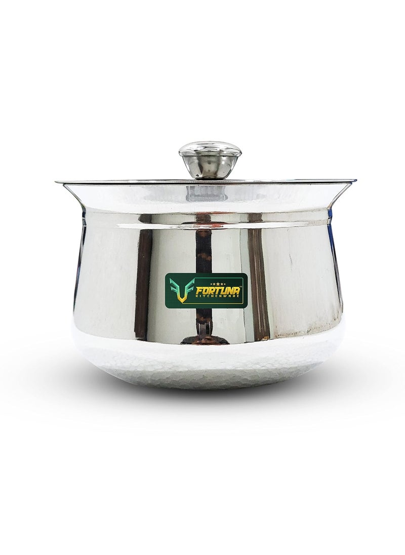 FORTUNA KITCHENWARE FORTUNA KITCHENWARE 2000ml Heavy Gauge Dahi HandiCurd PotMilk Pot Stainless Steel Utensils Set Highly Polished Vessels for Cooking and Serving Utensils for Kitchen with Lid Knob 