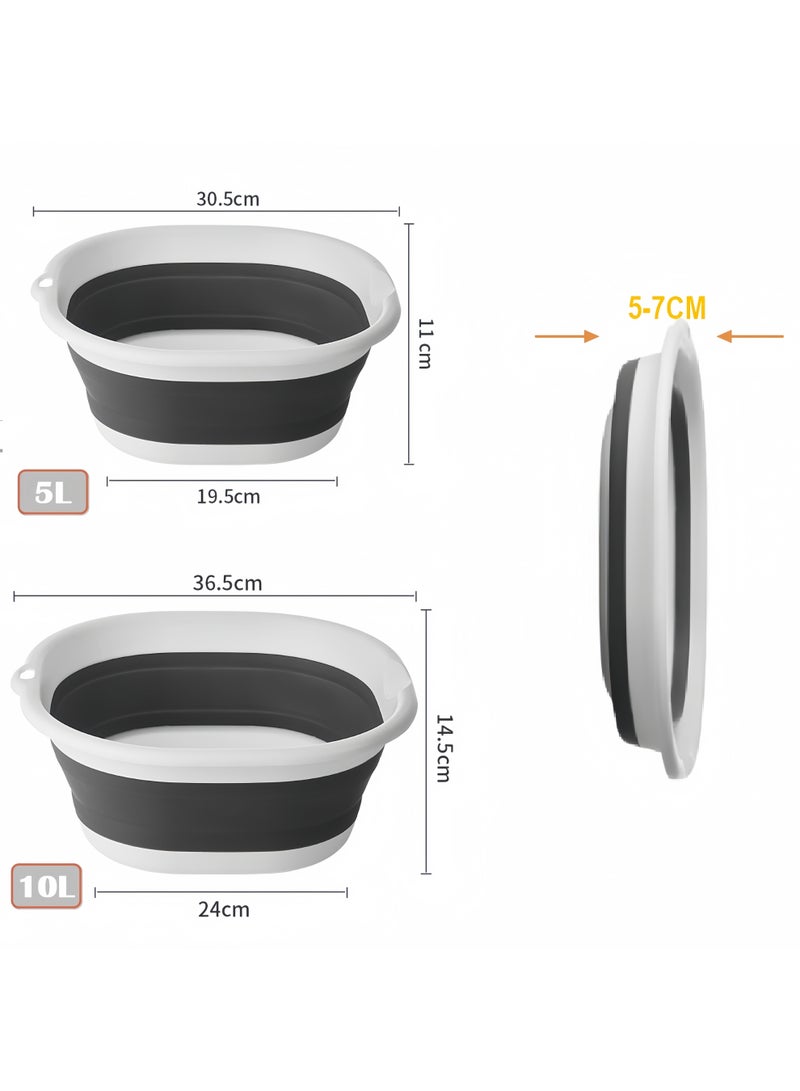 مجموعة حوض غسيل متعدد الوظائف قابل للطي من قطعتين - خفيف الوزن، موفر للمساحة، قابل للطي، مناسب للعناية بالطفل، في الهواء الطلق، السفر، والاستخدام العائلي، متوفر بحجمين (5 لتر/10 لتر)، رمادي - Image 2