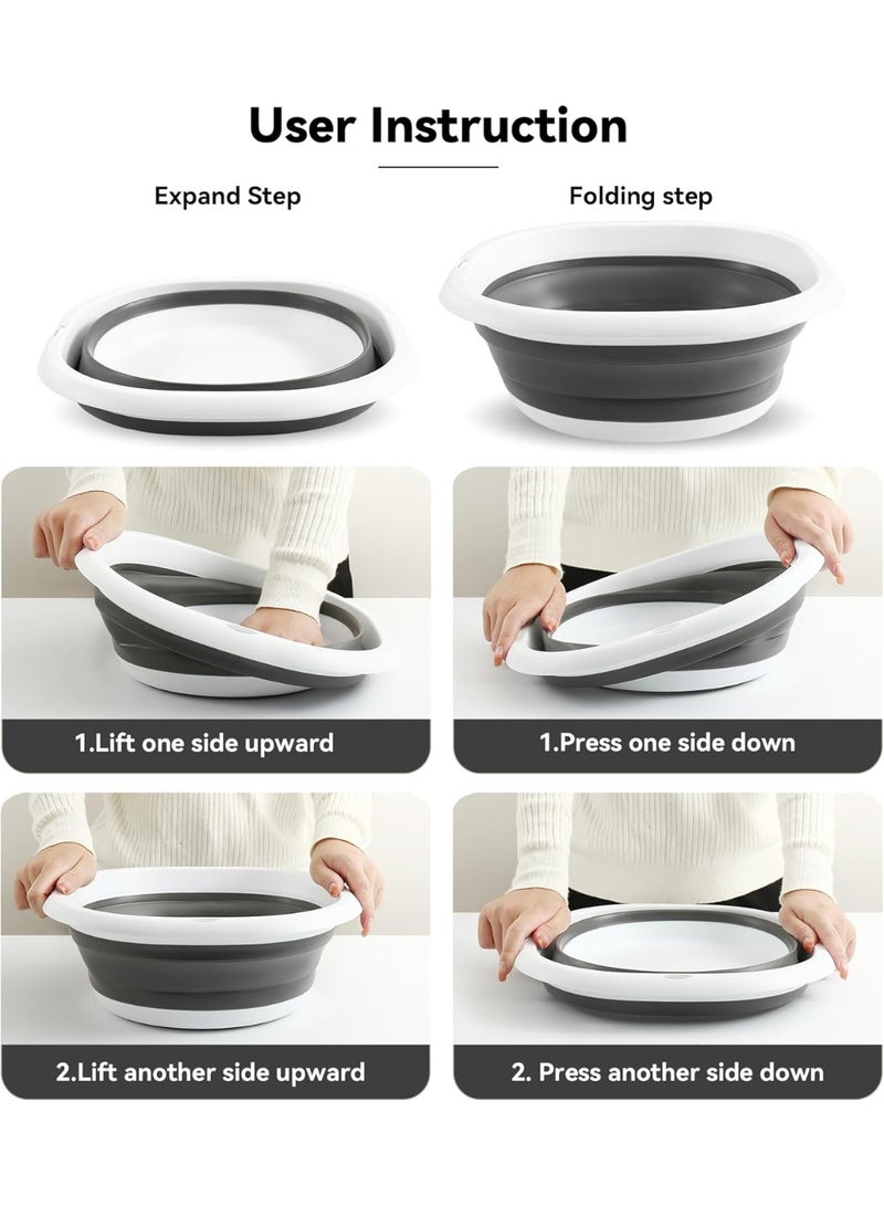 مجموعة حوض غسيل متعدد الوظائف قابل للطي من قطعتين - خفيف الوزن، موفر للمساحة، قابل للطي، مناسب للعناية بالطفل، في الهواء الطلق، السفر، والاستخدام العائلي، متوفر بحجمين (5 لتر/10 لتر)، رمادي - Image 4