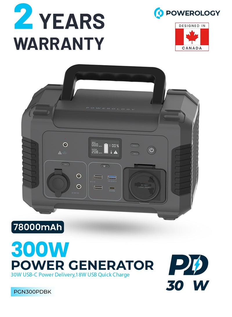 باورولوجي مولد طاقة بقوة 78000 مللي أمبير بقدرة 300 وات إخراج موجة جيبية نقية مع حزمة بطارية عالية الكثافة ، حماية مدمجة ، لوحة معلومات LCD ، درجة حرارة تشغيل من 10 درجة مئوية إلى 40 درجة مئوية ، 500 واط ماكس ا - Image 1