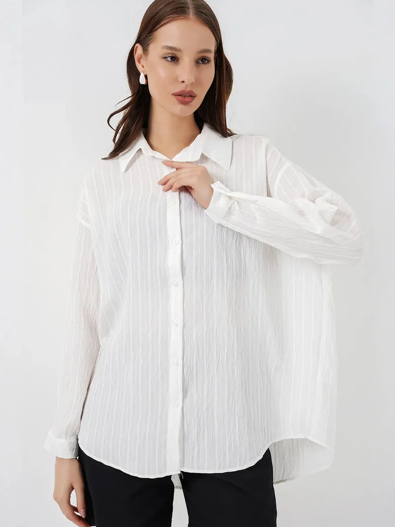 بيغ دارت BDART Textured Striped Oversized Shirt with Button Closure