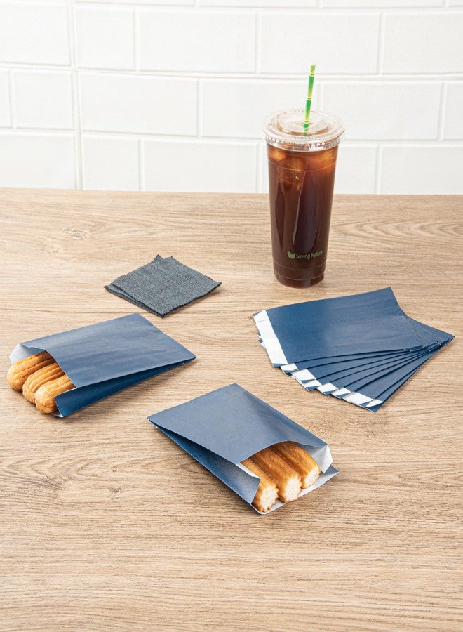 Restaurantware Bag Tek 4.3 x 1.6 x 6.3 Inch Paper Bags For Snacks 100 Durable French Fry Bags - Disposable Greaseproof Paper Midnight Blue Snack Bags For Popcorn Cookies Or Fries - Image 3