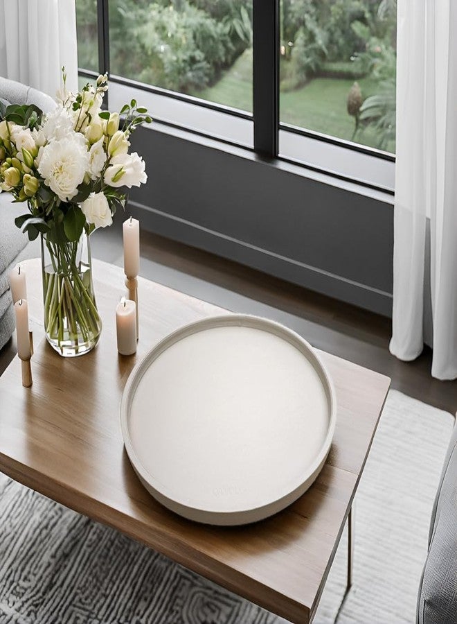 QAVOL 20 * 20 inches High-end Luxury Leather Round Oversized Service Tray, Ottoman & Coffee Tray for Family Dinner, Out-of-House Picnic, Party Essential (20 inch Beige) - Image 3