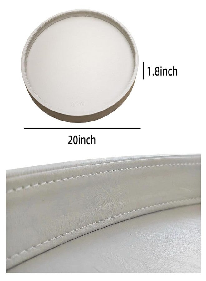 QAVOL 20 * 20 inches High-end Luxury Leather Round Oversized Service Tray, Ottoman & Coffee Tray for Family Dinner, Out-of-House Picnic, Party Essential (20 inch Beige) - Image 4