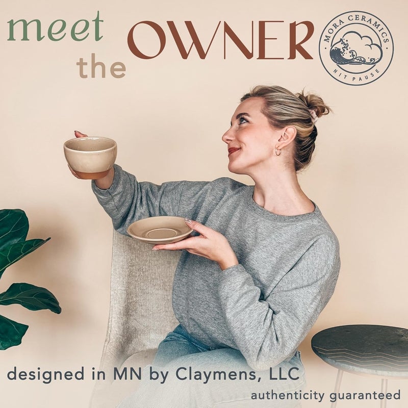 Mora فنجان مورا السيراميكي لفن اللاتيه مع saucer سعة 105 أونصة قاع دائري لصب مثالي أكواب مقهى للكابتشينو الإسبريسو القهوة الشاي إلخ مجموعة بورسلين للمحترفين هدية رائعة شاي لاتيه - Image 3