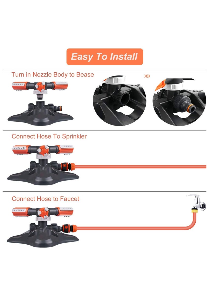 SYOSI Garden Sprinkler, Lawn Sprinkler Automatic 360 Degree Rotating 3 Arm Lawn Water Sprinkler System with Quick Connectors for Watering Plants or Summer Outdoor Play (Orange) - Image 5