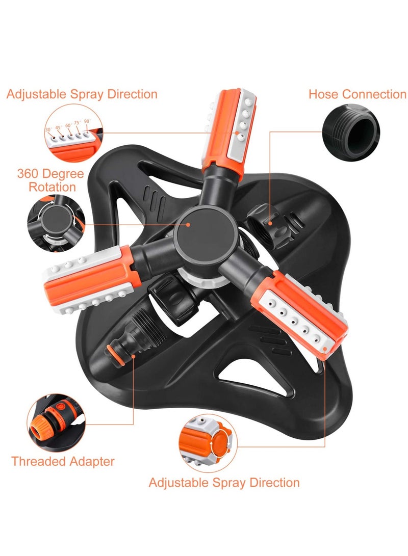 SYOSI Garden Sprinkler, Lawn Sprinkler Automatic 360 Degree Rotating 3 Arm Lawn Water Sprinkler System with Quick Connectors for Watering Plants or Summer Outdoor Play (Orange) - Image 2