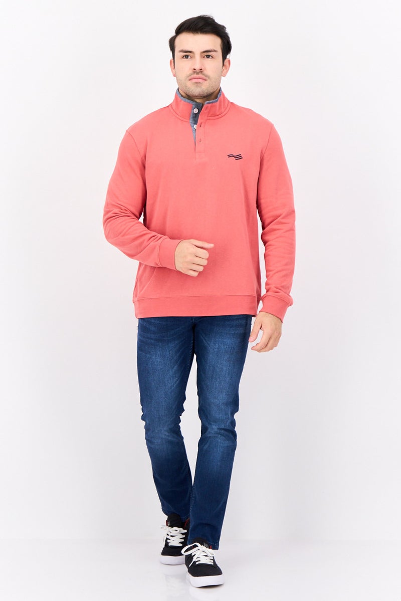 PERRY ELLIS Men High Neck Long Sleeve Brand Logo Sweatshirt, Mineral Red  - Image 2